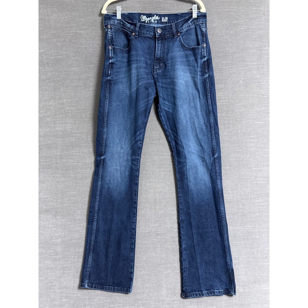 Wrangler Retro Jeans 32x36 Slim Boot Mid Rise Faded Whisker Stretch Cowboy
